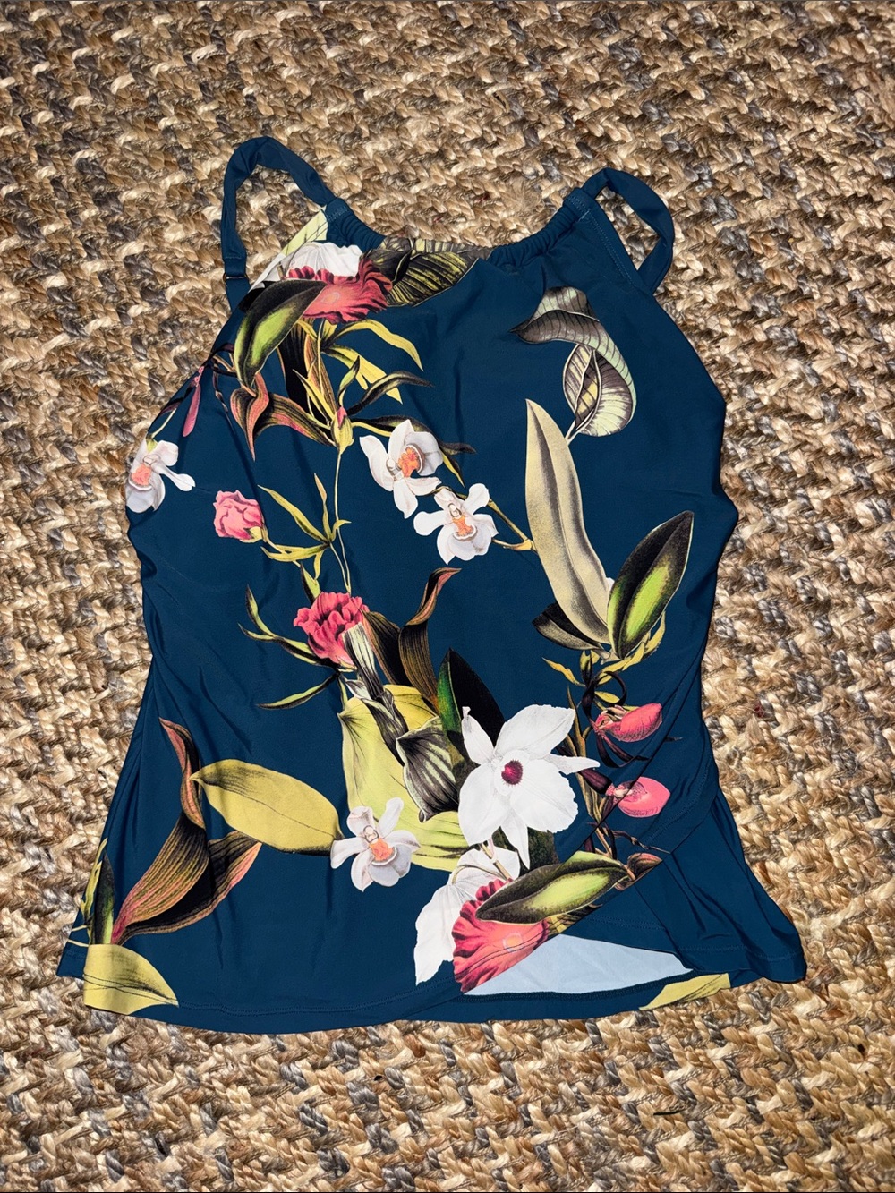 Jantzen Navy Floral Halter Camisole with Pink and White Accents